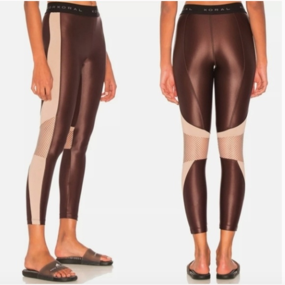 Koral Pants - Koral Emblem High Rise Cropped Faux Leather Bronze Leggings